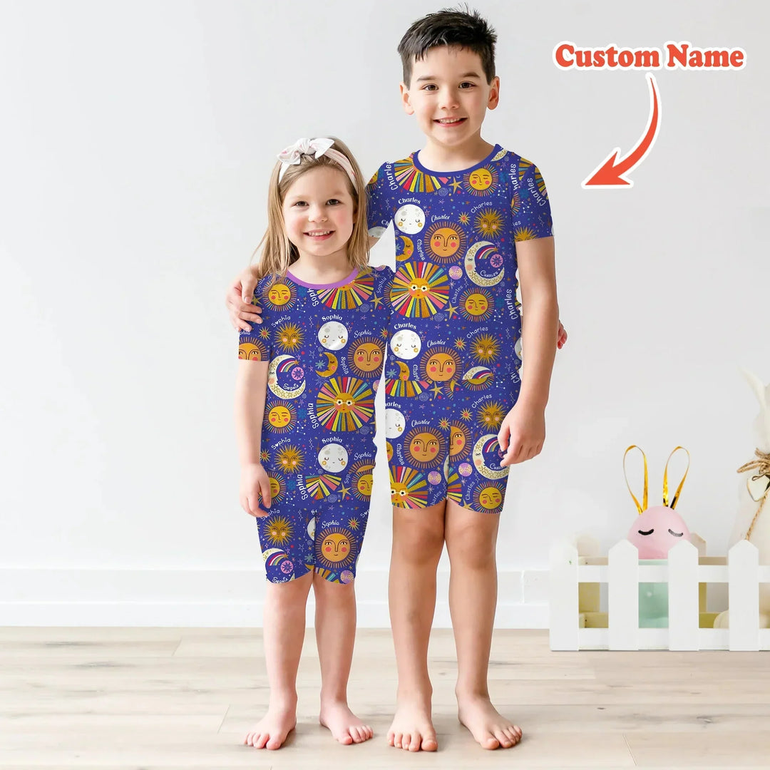 Custom Name Celestial Dream Two Piece Short Sleeve Shorts Pajama Set , Custom Name Celestial Dream Two Piece Short Sleeve Shorts Pajama Set - 12-18M