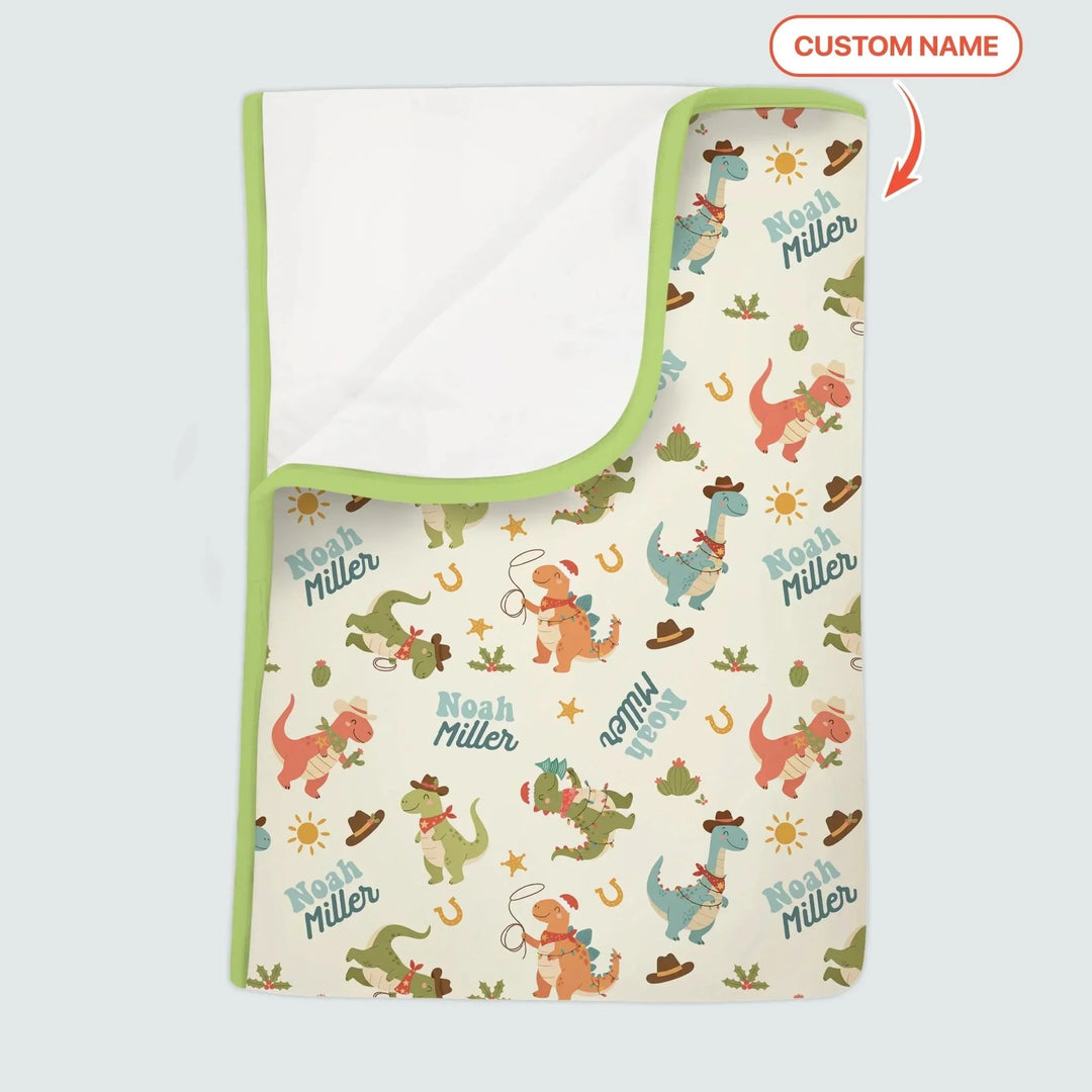 Custom Name Christmas Cowboy Dinosaur Toddler Blanket , Custom Name Christmas Cowboy Dinosaur Toddler Blanket - Default Title