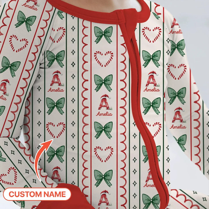 Custom Name Christmas Stripes Convertible Zippy , Custom Name Christmas Stripes Convertible Zippy - 0-3M