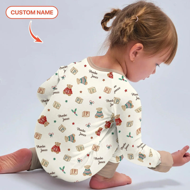 Custom Name Christmas Teddy Bear Convertible Zippy , Custom Name Christmas Teddy Bear Convertible Zippy - 0-3M
