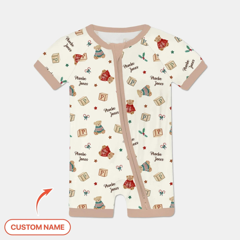 Custom Name Christmas Teddy Bear Shorty Zippy , Custom Name Christmas Teddy Bear Shorty Zippy - 0-3M