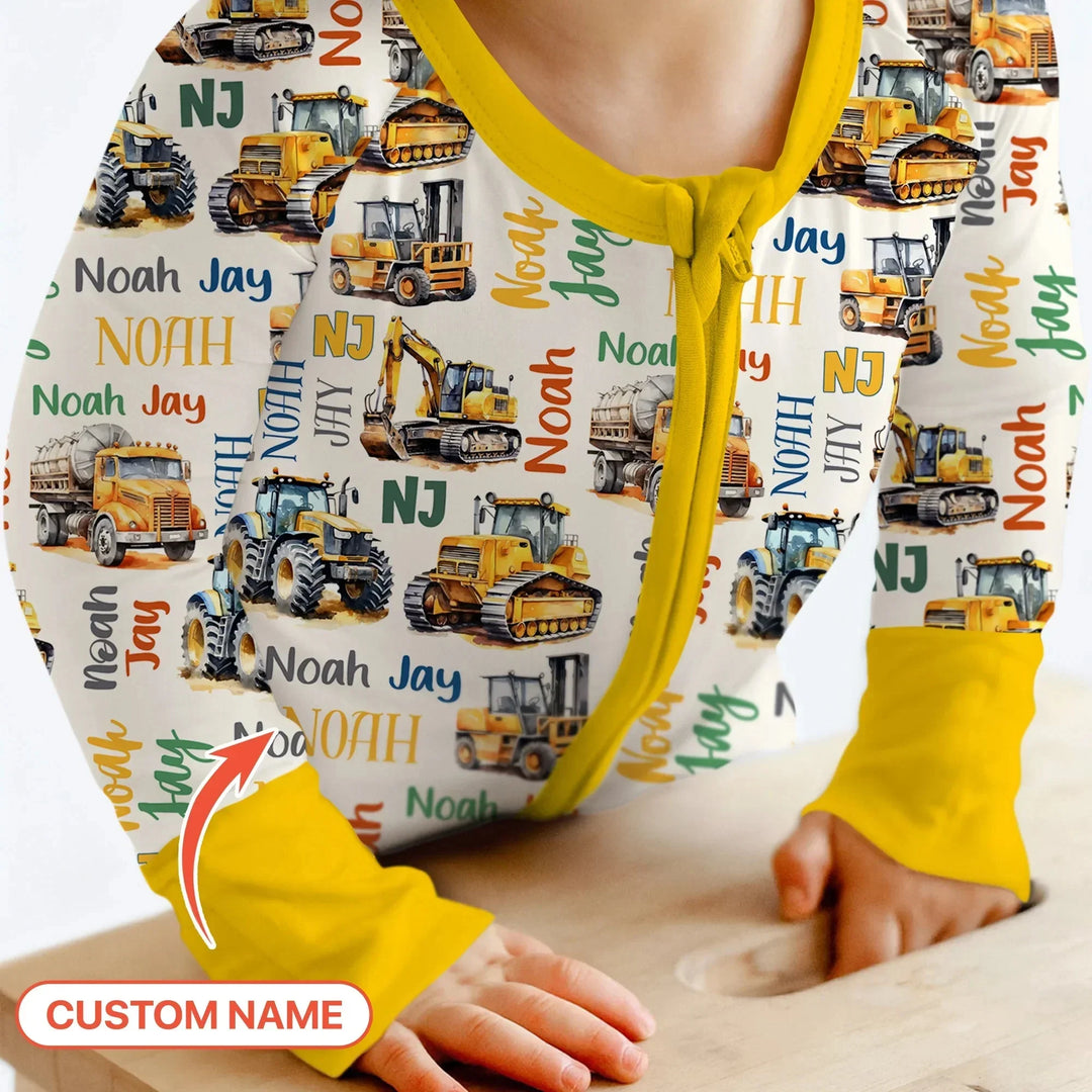 Custom Name Construction Trucks Convertible Zippy , Custom Name Construction Trucks Convertible Zippy - 0-3M