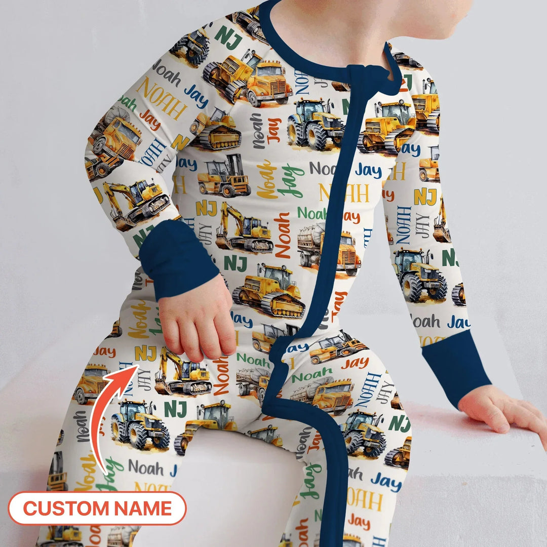 Custom Name Construction Trucks Convertible Zippy , Custom Name Construction Trucks Convertible Zippy - 0-3M