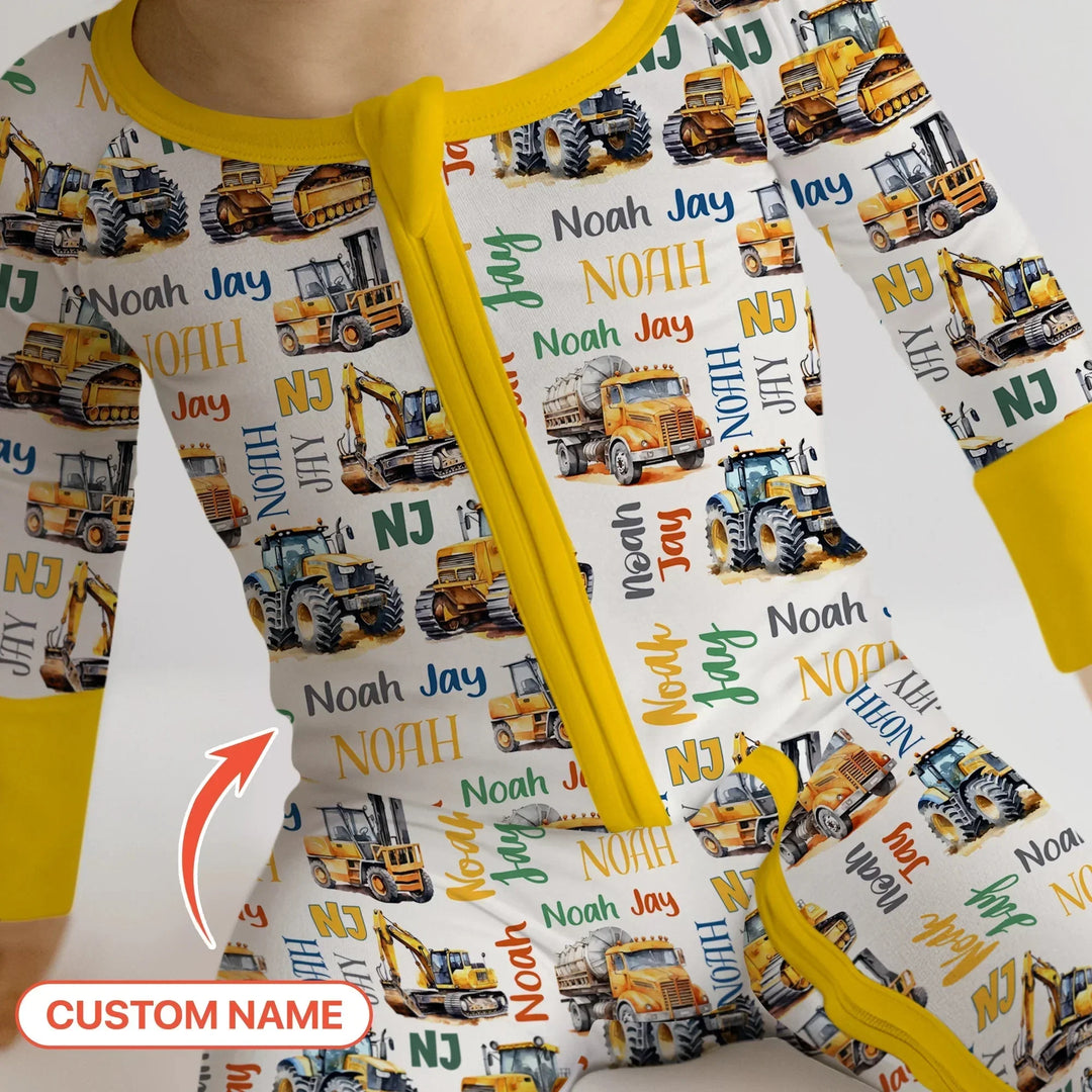 Custom Name Construction Trucks Convertible Zippy , Custom Name Construction Trucks Convertible Zippy - 0-3M