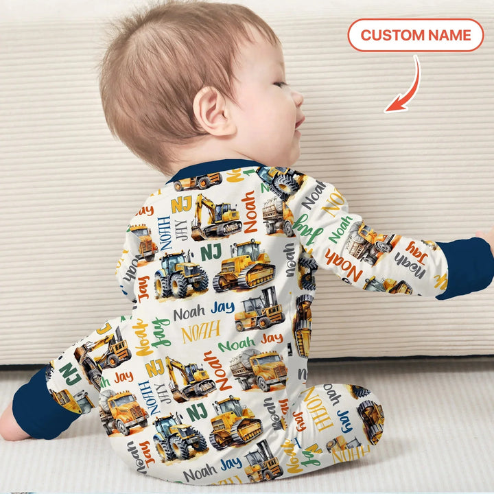 Custom Name Construction Trucks Convertible Zippy , Custom Name Construction Trucks Convertible Zippy - 0-3M