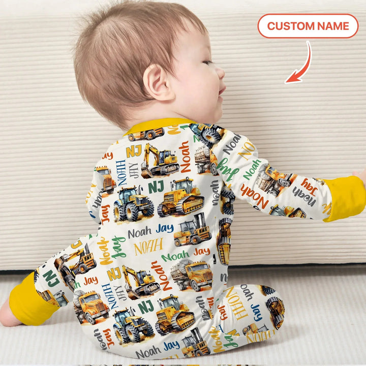 Custom Name Construction Trucks Convertible Zippy , Custom Name Construction Trucks Convertible Zippy - 0-3M