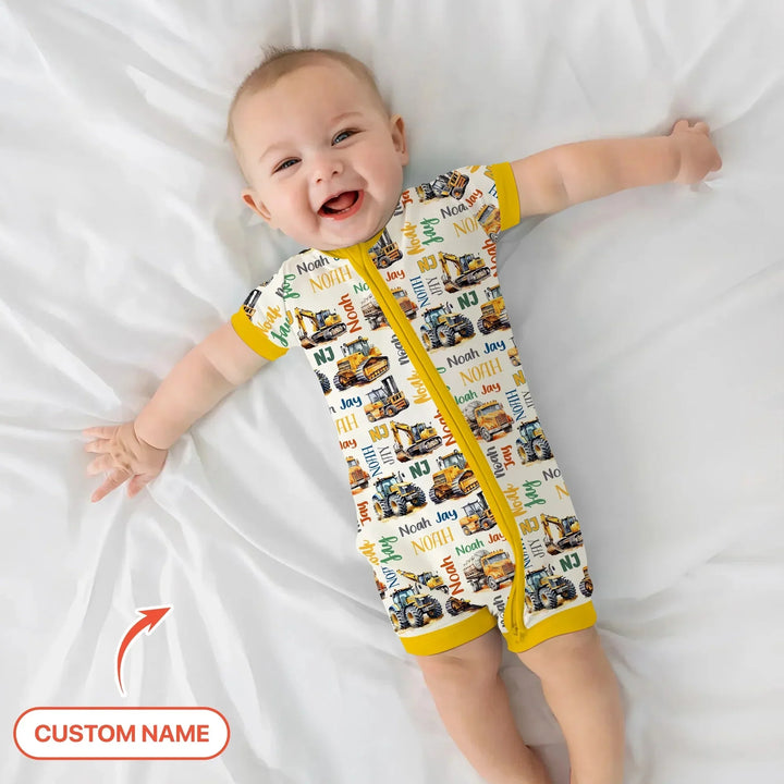 Custom Name Construction Trucks Shorty Zippy , Custom Name Construction Trucks Shorty Zippy - 0-3M