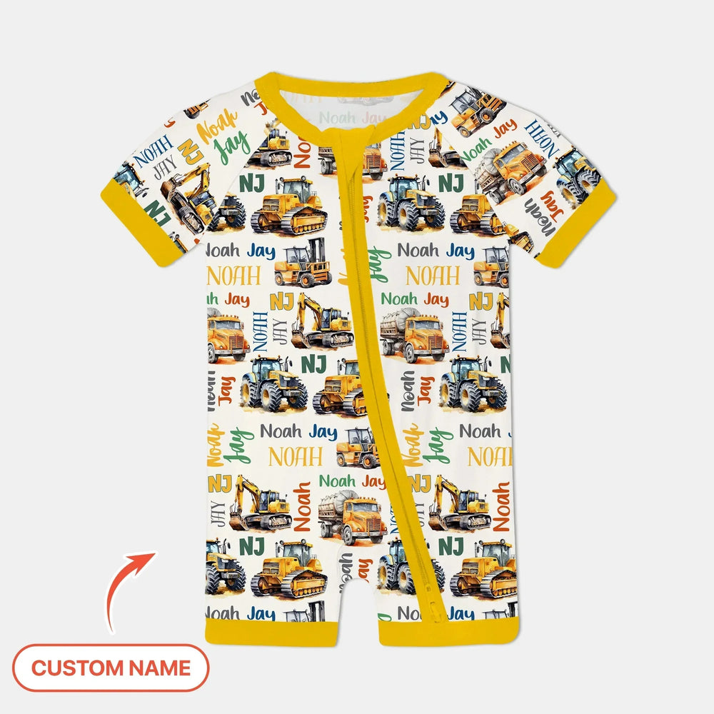 Custom Name Construction Trucks Shorty Zippy , Custom Name Construction Trucks Shorty Zippy - 0-3M