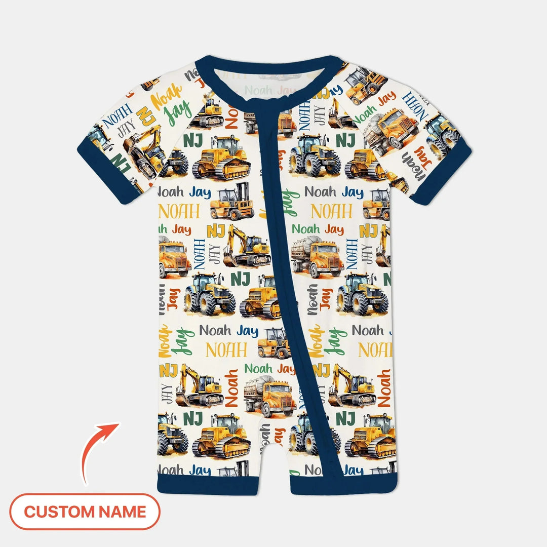 Custom Name Construction Trucks Shorty Zippy , Custom Name Construction Trucks Shorty Zippy - 0-3M