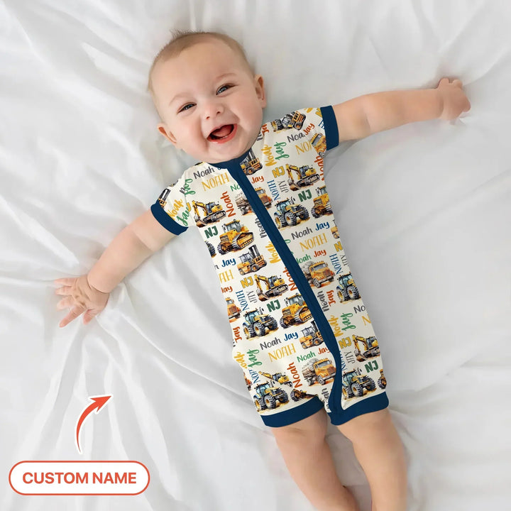 Custom Name Construction Trucks Shorty Zippy , Custom Name Construction Trucks Shorty Zippy - 0-3M