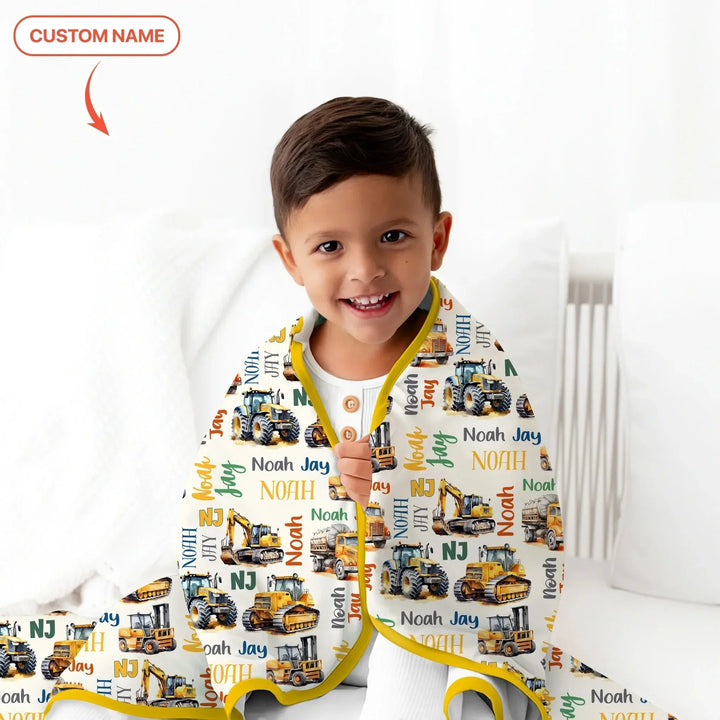 Custom Name Construction Trucks Toddler Blanket , Custom Name Construction Trucks Toddler Blanket - Default Title