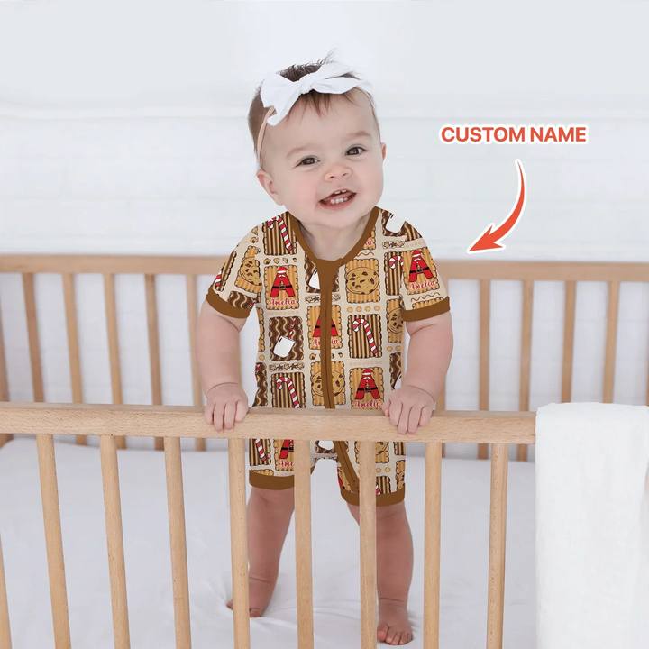 Custom Name Cookies and Milk Wonderland Shorty Zippy , Custom Name Cookies and Milk Wonderland Shorty Zippy - 0-3M