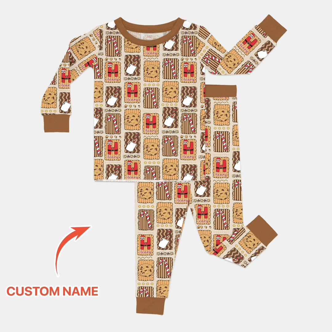 Custom Name Cookies and Milk Wonderland Two Piece Long Sleeve Pajama Set , Custom Name Cookies and Milk Wonderland Two Piece Long Sleeve Pajama Set - 12-18M