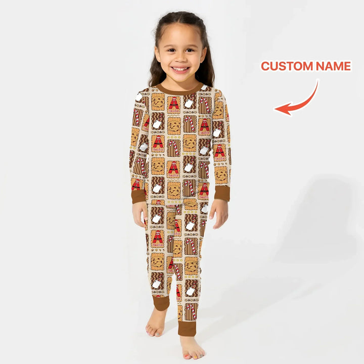 Custom Name Cookies and Milk Wonderland Two Piece Long Sleeve Pajama Set , Custom Name Cookies and Milk Wonderland Two Piece Long Sleeve Pajama Set - 12-18M