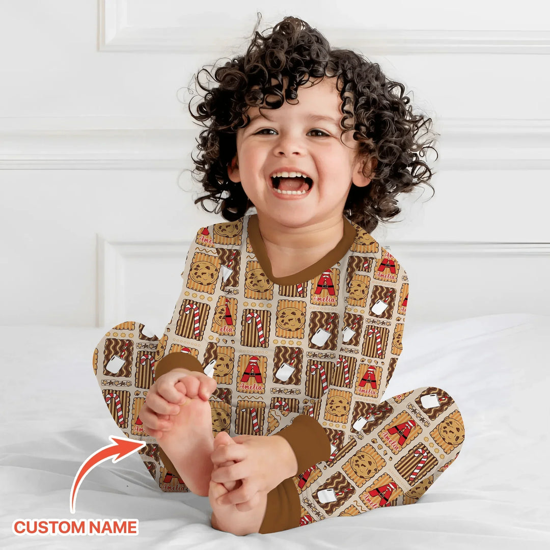 Custom Name Cookies and Milk Wonderland Two Piece Long Sleeve Pajama Set , Custom Name Cookies and Milk Wonderland Two Piece Long Sleeve Pajama Set - 12-18M