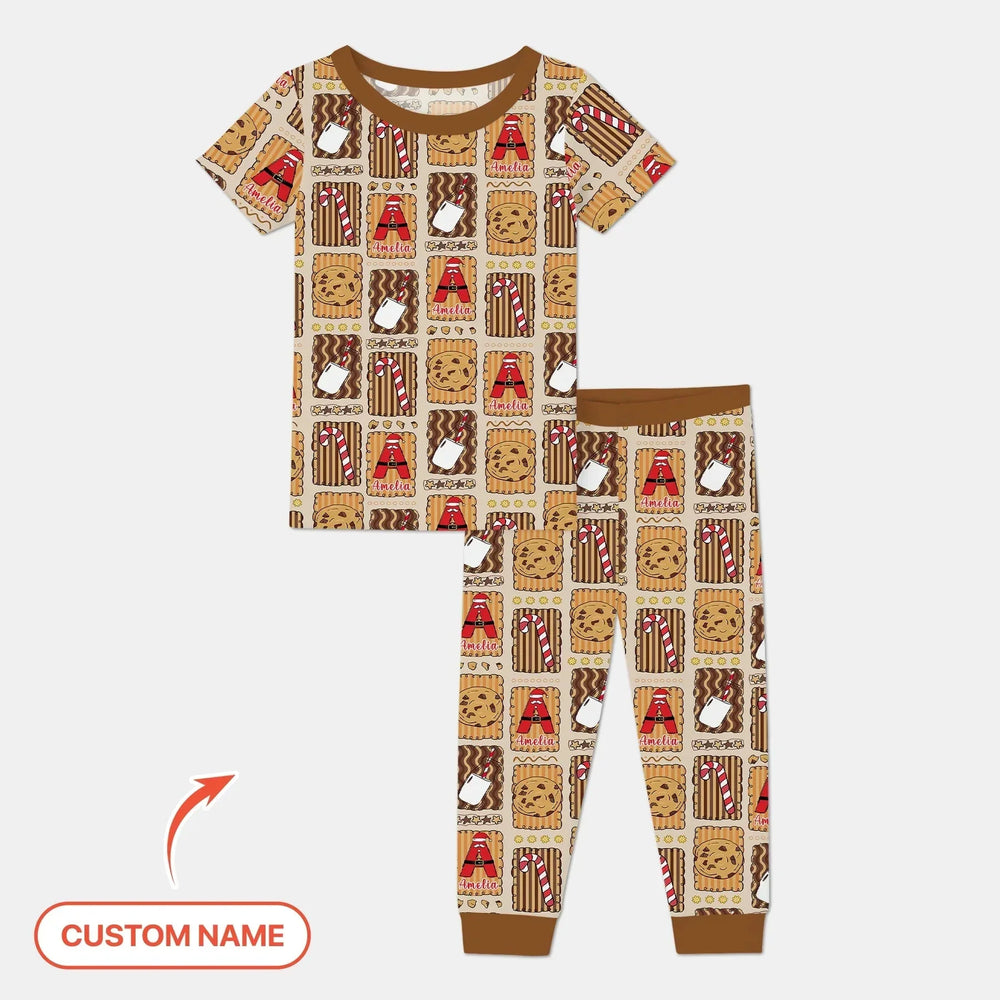 Custom Name Cookies and Milk Wonderland Two Piece Short Sleeve Pajama Set , Custom Name Cookies and Milk Wonderland Two Piece Short Sleeve Pajama Set - 12-18M