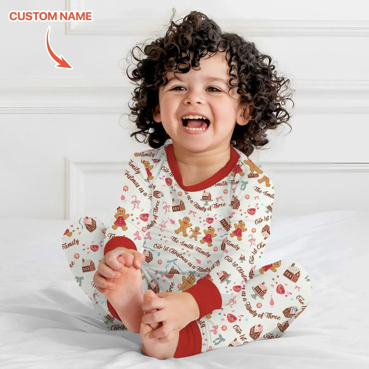 Custom Name Family Gingerbread Two Piece Long Sleeve Pajama Set , Custom Name Family Gingerbread Two Piece Long Sleeve Pajama Set - 12-18M