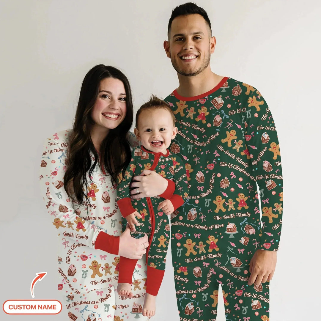 Custom Name Family Gingerbread Two Piece Long Sleeve Pajama Set , Custom Name Family Gingerbread Two Piece Long Sleeve Pajama Set - 12-18M