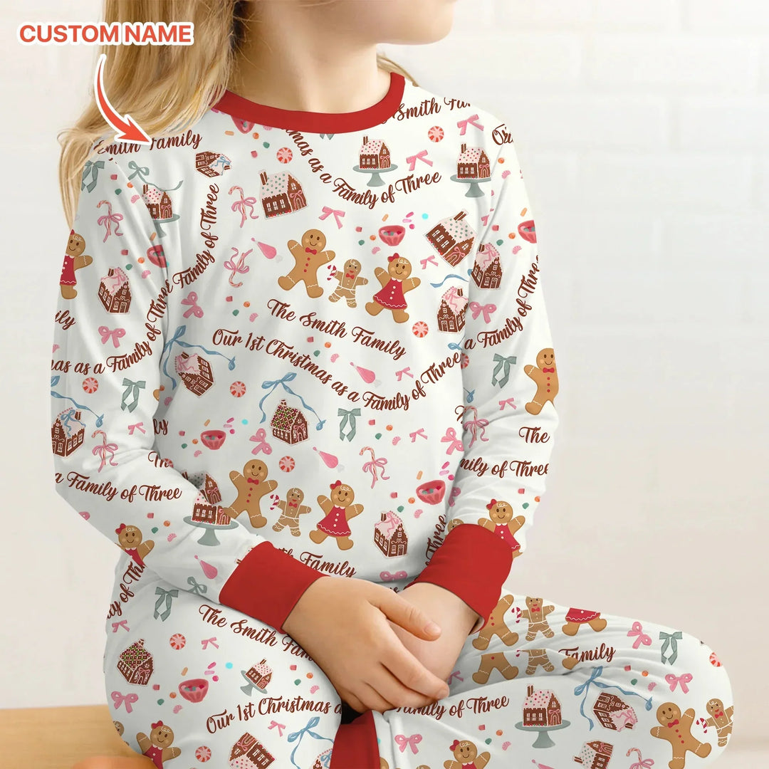 Custom Name Family Gingerbread Two Piece Long Sleeve Pajama Set , Custom Name Family Gingerbread Two Piece Long Sleeve Pajama Set - 12-18M