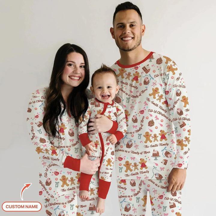 Custom Name Family Gingerbread Two Piece Short Sleeve Pajama Set , Custom Name Family Gingerbread Two Piece Short Sleeve Pajama Set - 12-18M
