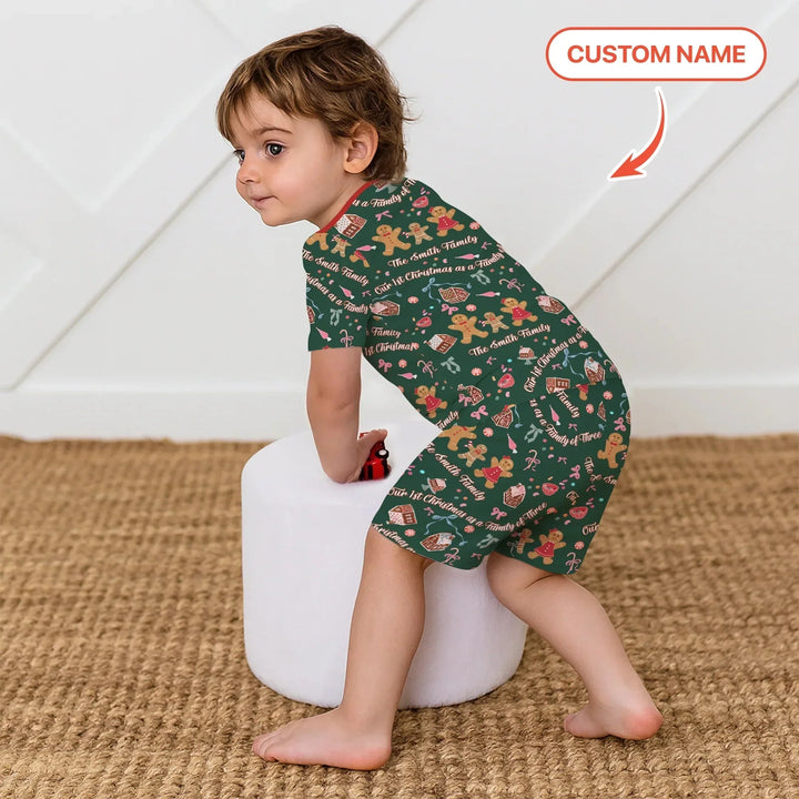 Custom Name Family Gingerbread Two Piece Short Sleeve Shorts Pajama Set , Custom Name Family Gingerbread Two Piece Short Sleeve Shorts Pajama Set - 12-18M