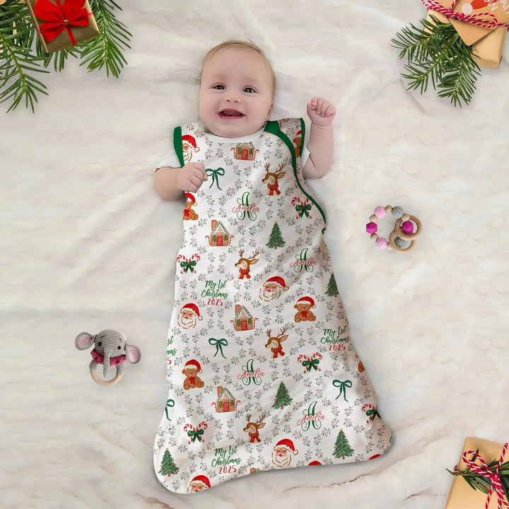 Custom name "Fancy Monogram Green Christmas 2025" Sleep Bag , Custom name "Fancy Monogram Green Christmas 2025" Sleep Bag - XS / 0.5 TOG