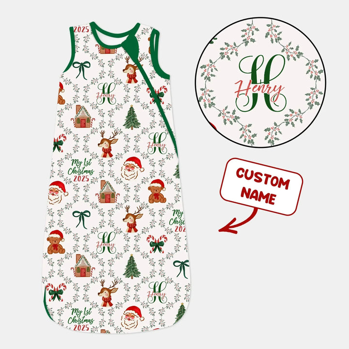 Custom name "Fancy Monogram Green Christmas 2025" Sleep Bag , Custom name "Fancy Monogram Green Christmas 2025" Sleep Bag - XS / 0.5 TOG