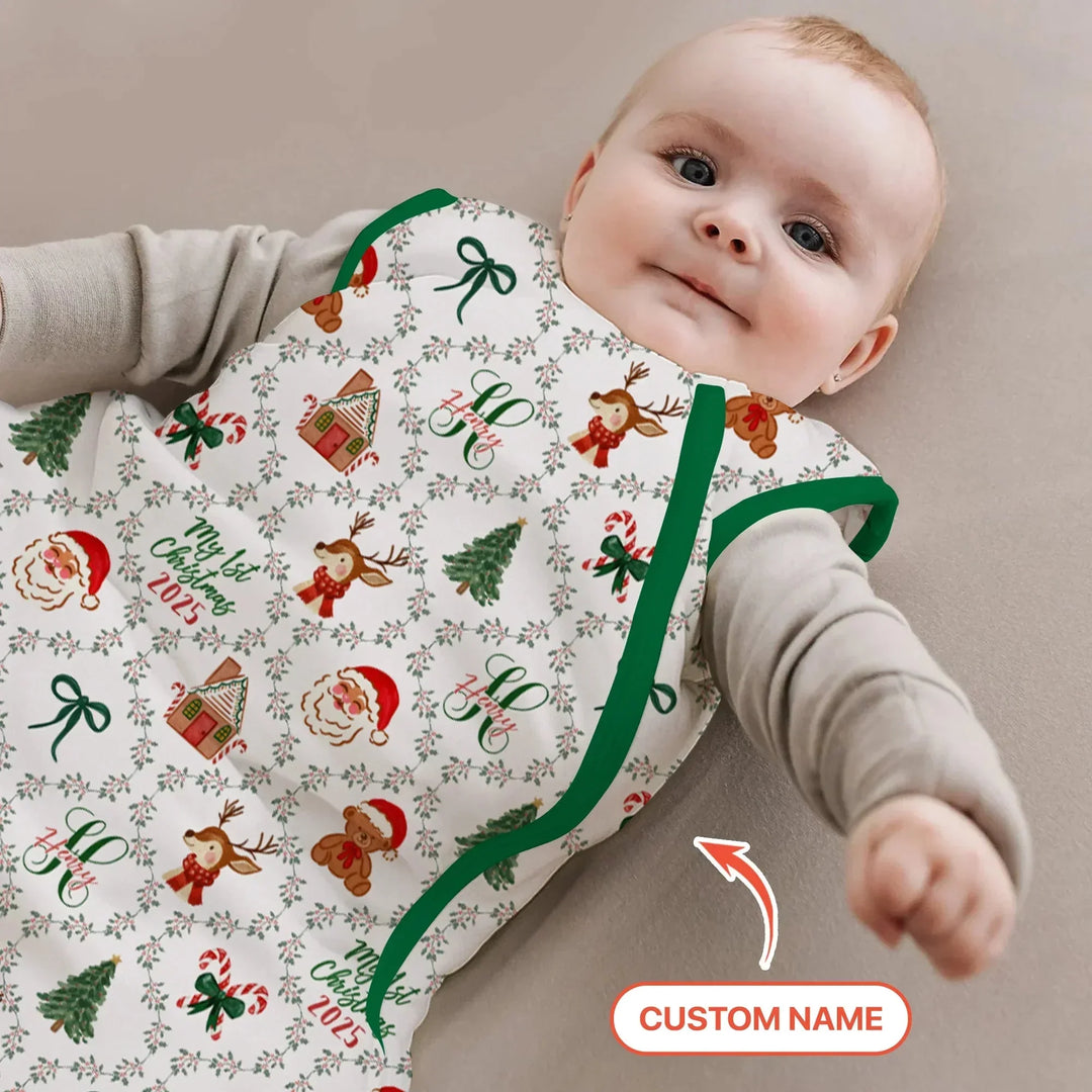 Custom name "Fancy Monogram Green Christmas 2025" Sleep Bag , Custom name "Fancy Monogram Green Christmas 2025" Sleep Bag - XS / 0.5 TOG