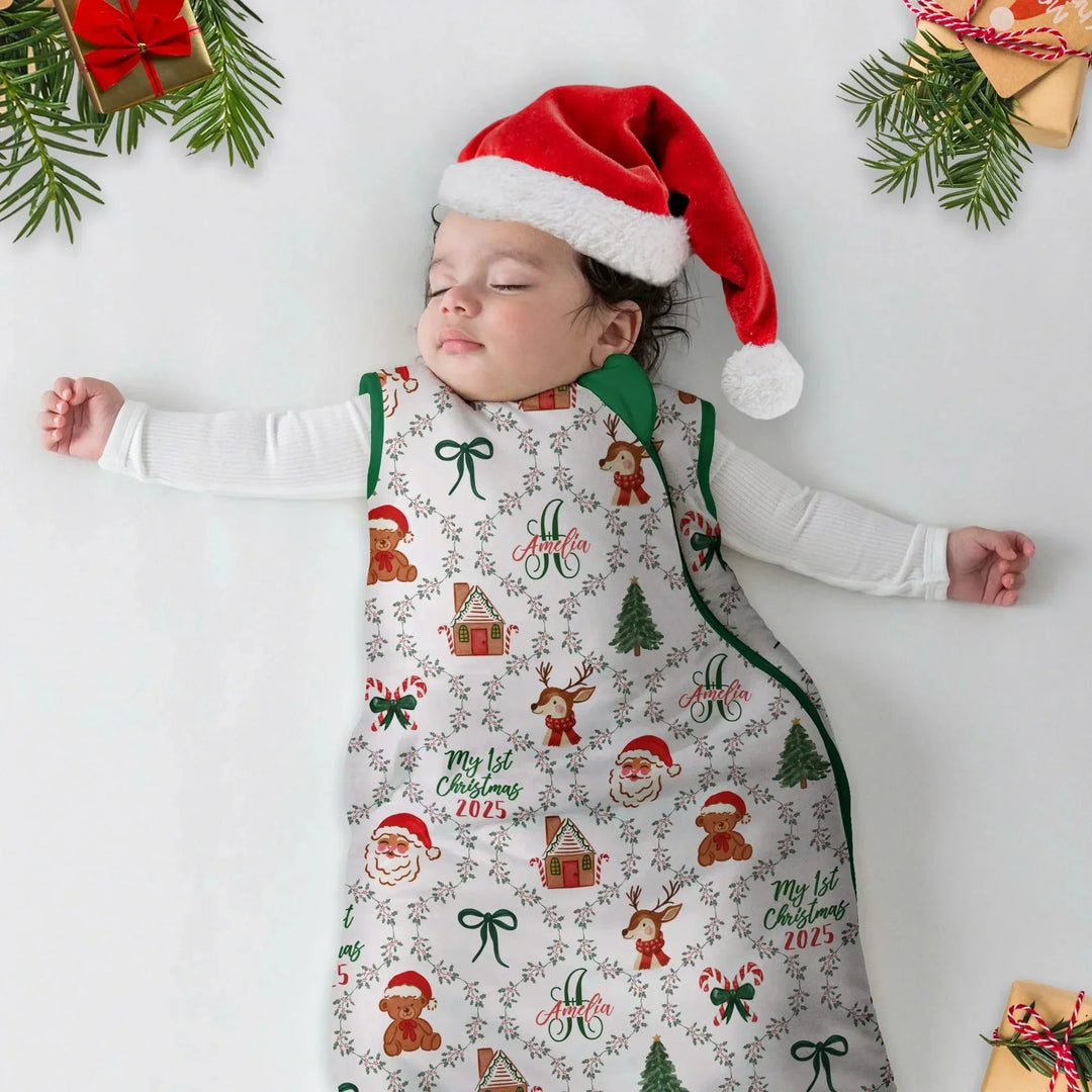 Custom name "Fancy Monogram Green Christmas 2025" Sleep Bag , Custom name "Fancy Monogram Green Christmas 2025" Sleep Bag - XS / 0.5 TOG
