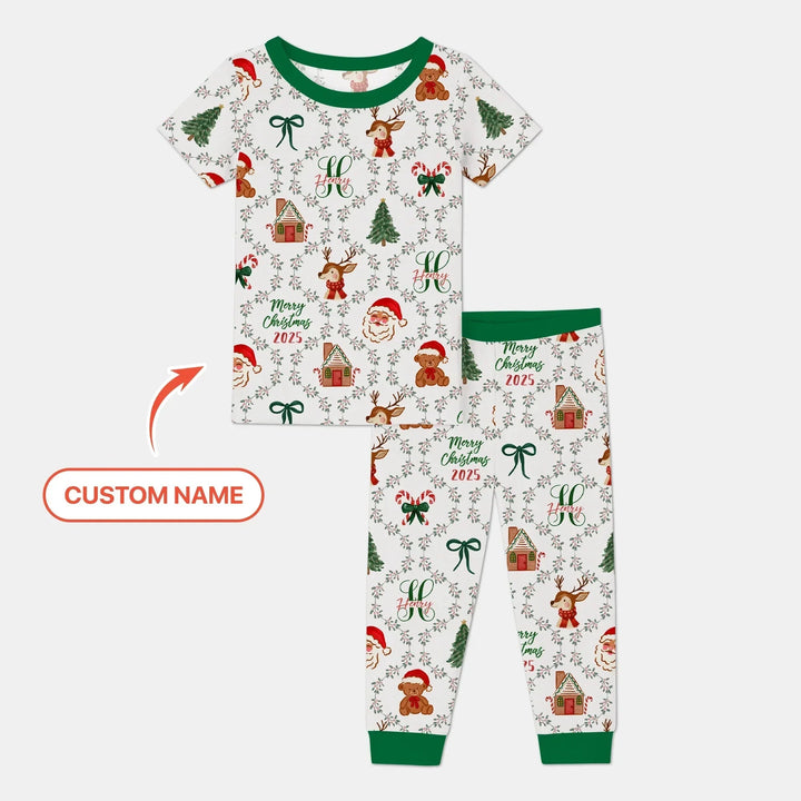 Custom name "Fancy Monogram Green Christmas 2025" Two Piece Short Sleeve Pajama Set , Custom name "Fancy Monogram Green Christmas 2025" Two Piece Short Sleeve Pajama Set - 12-18M