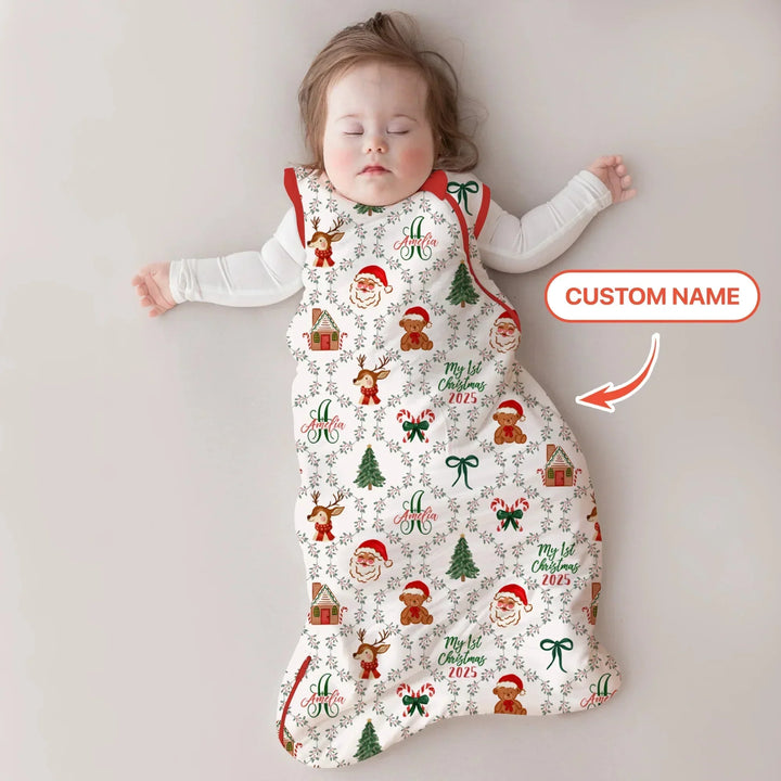 Custom name "Fancy Monogram Red Christmas 2025" Sleep Bag , Custom name "Fancy Monogram Red Christmas 2025" Sleep Bag - XS / 0.5 TOG