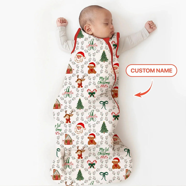 Custom name "Fancy Monogram Red Christmas 2025" Sleep Bag , Custom name "Fancy Monogram Red Christmas 2025" Sleep Bag - XS / 0.5 TOG