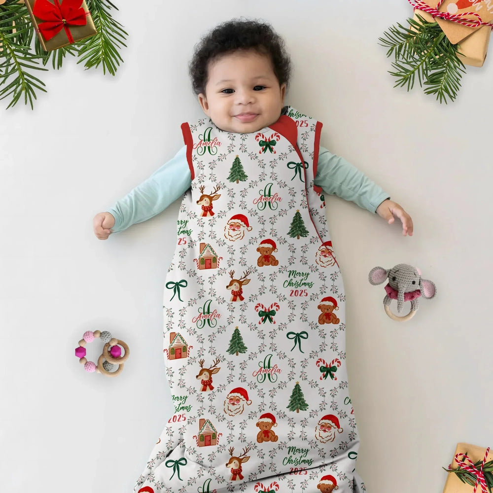 Custom name "Fancy Monogram Red Christmas 2025" Sleep Bag , Custom name "Fancy Monogram Red Christmas 2025" Sleep Bag - XS / 0.5 TOG