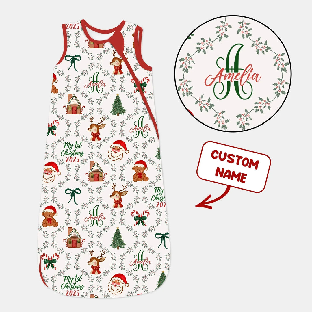 Custom name "Fancy Monogram Red Christmas 2025" Sleep Bag , Custom name "Fancy Monogram Red Christmas 2025" Sleep Bag - XS / 0.5 TOG