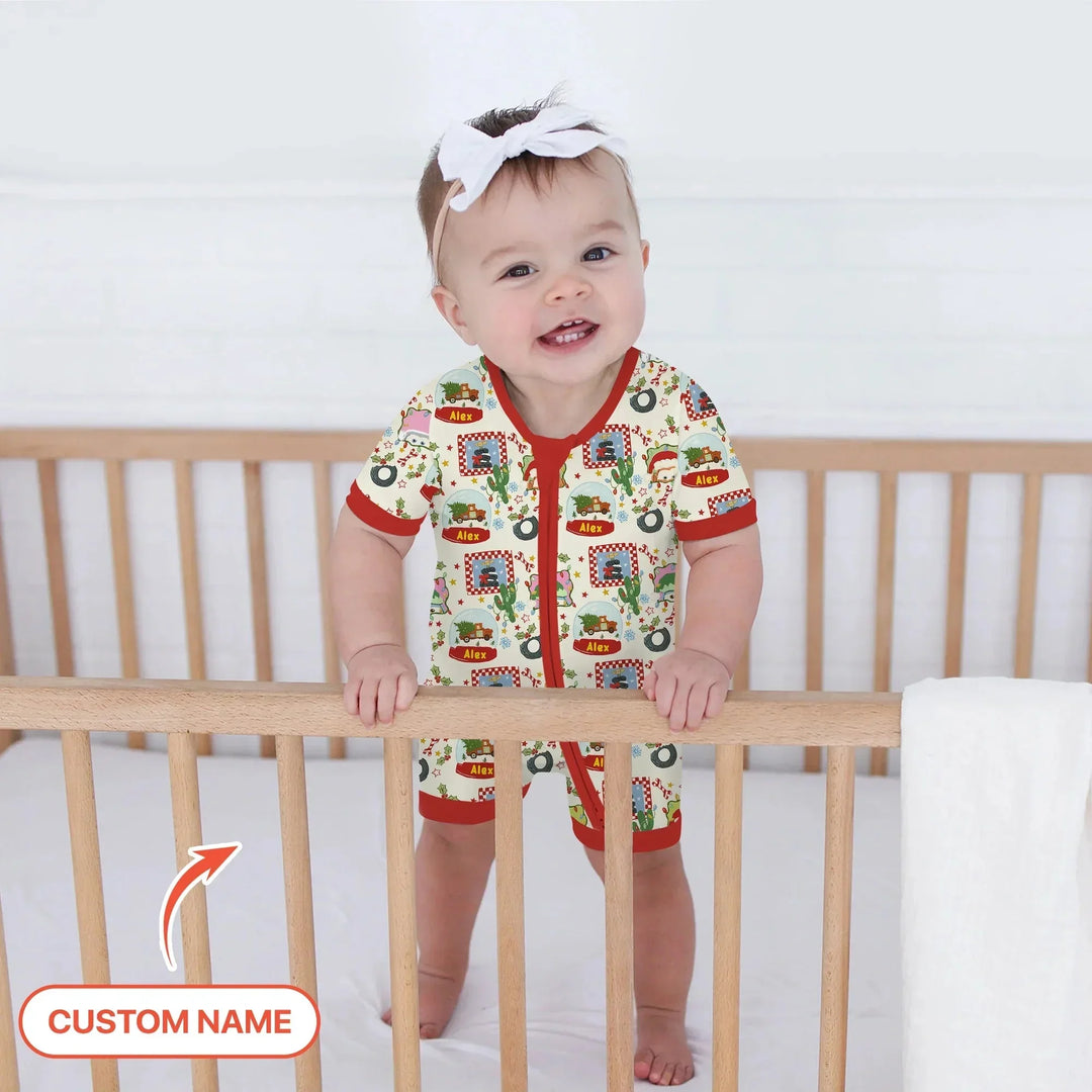 Custom Name Funny Christmas Cars Shorty Zippy , Custom Name Funny Christmas Cars Shorty Zippy - 0-3M