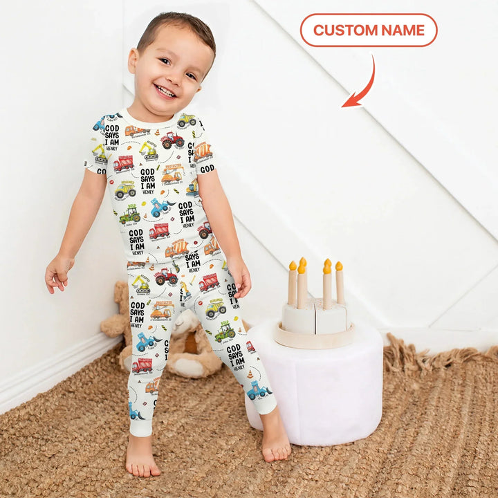 Custom Name God Says I Am Boy Two Piece Short Sleeve Pajama Set , Custom Name God Says I Am Boy Two Piece Short Sleeve Pajama Set - 12-18M