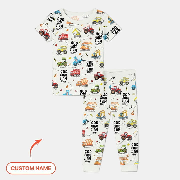 Custom Name God Says I Am Boy Two Piece Short Sleeve Pajama Set , Custom Name God Says I Am Boy Two Piece Short Sleeve Pajama Set - 9/10