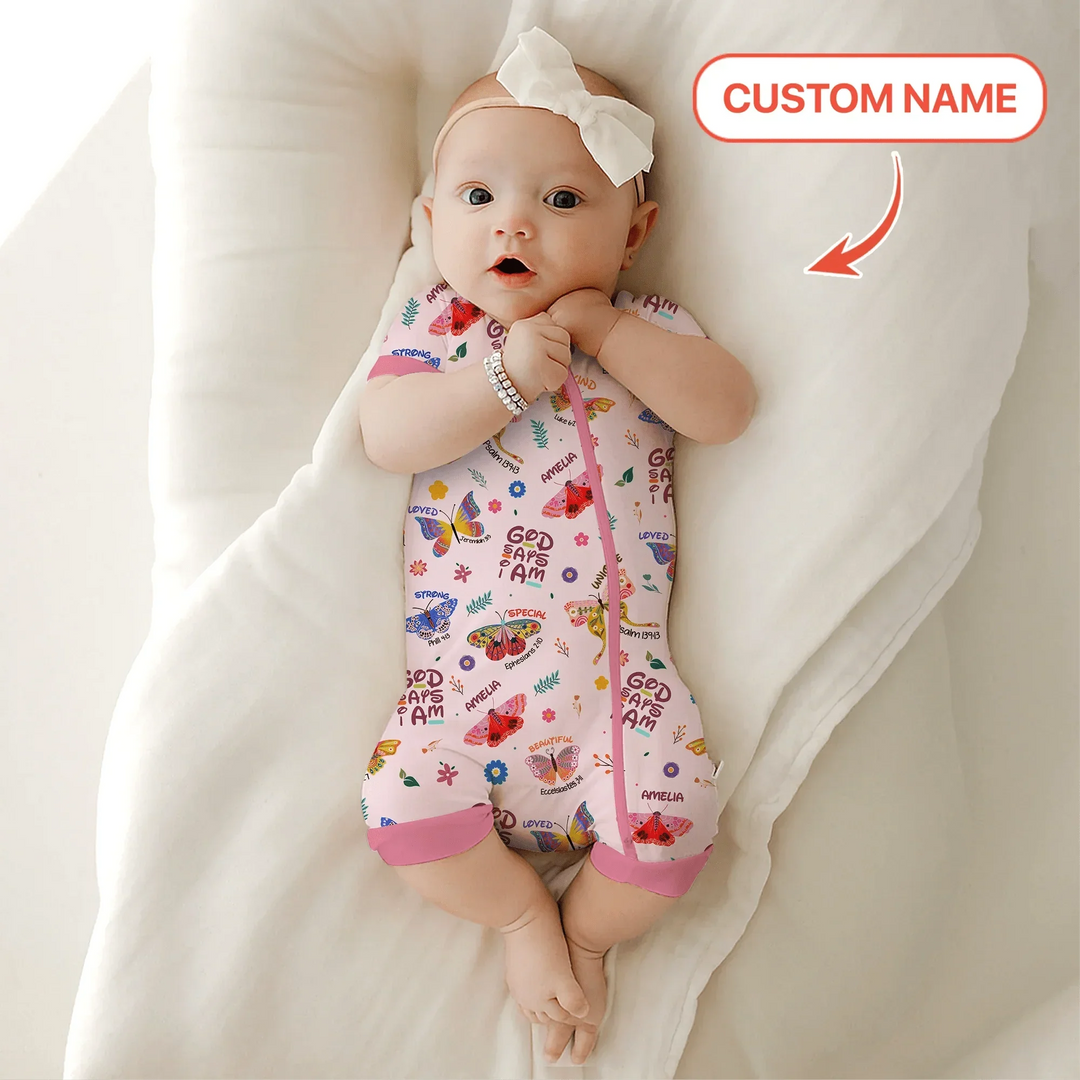 Custom Name God says I am Butterfly Shorty Zippy , Custom Name God says I am Butterfly Shorty Zippy - 0-3M