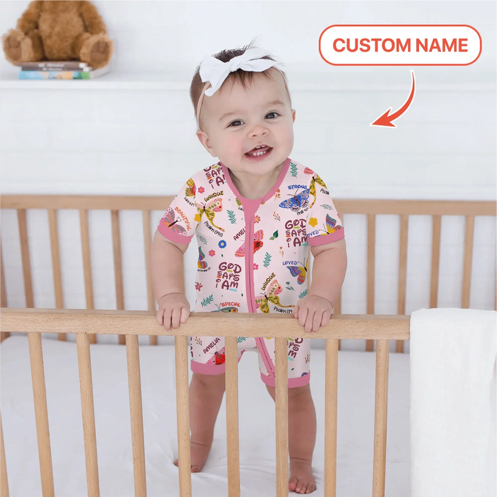 Custom Name God says I am Butterfly Shorty Zippy , Custom Name God says I am Butterfly Shorty Zippy - 0-3M
