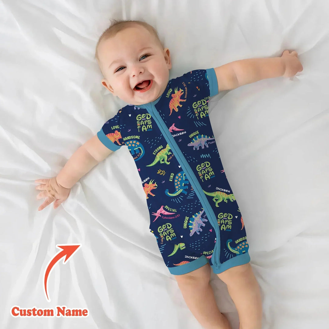 Custom Name God says I am Dinosaur Shorty Zippy , Custom Name God says I am Dinosaur Shorty Zippy - 0-3M