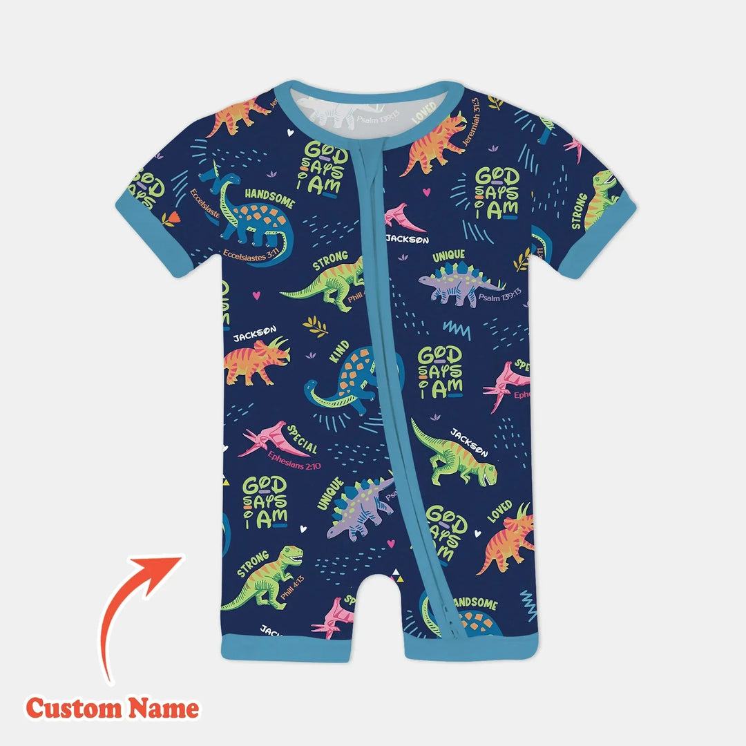 Custom Name God says I am Dinosaur Shorty Zippy , Custom Name God says I am Dinosaur Shorty Zippy - 0-3M