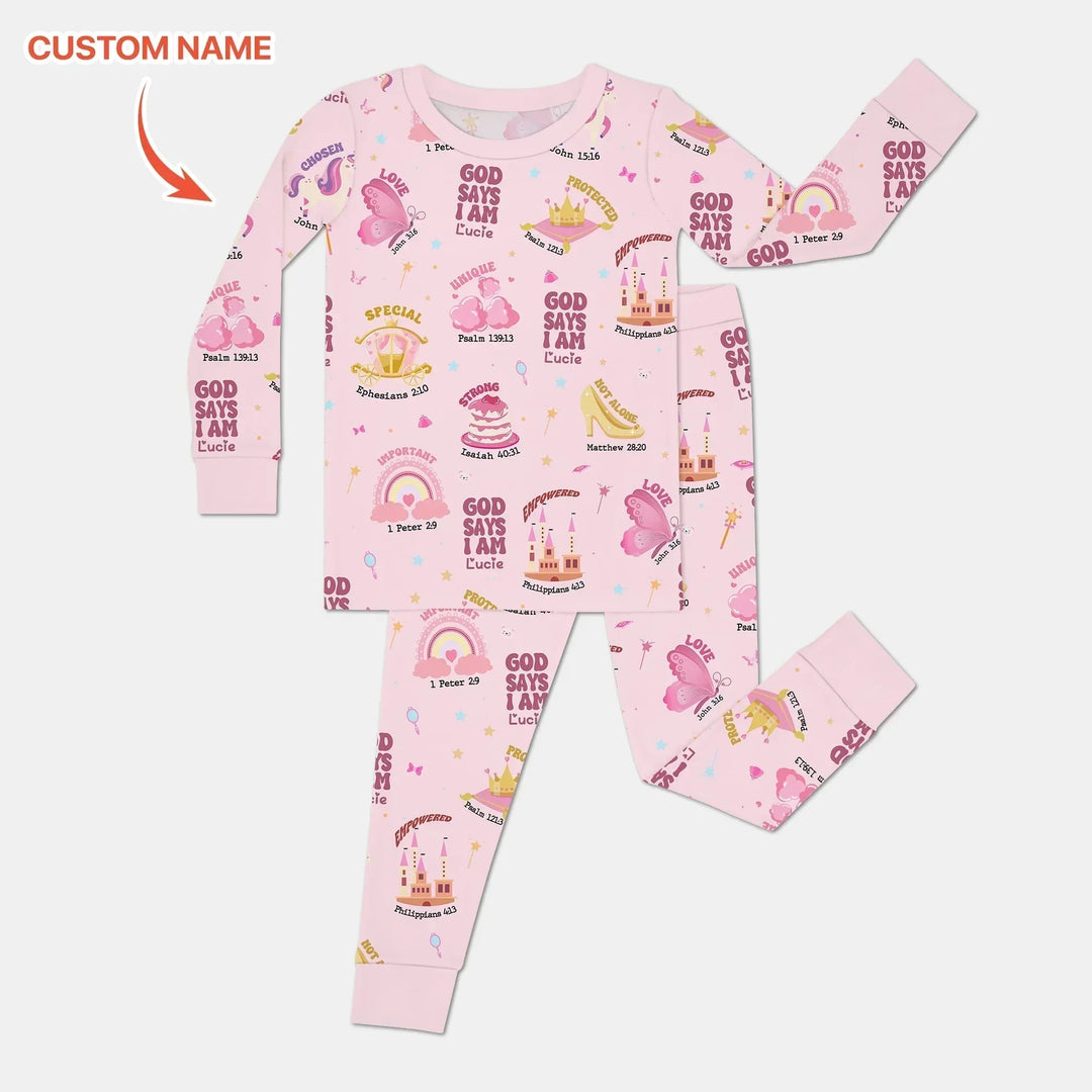 Custom Name God Says I Am Girl Long Sleeve Pajama Set , Custom Name God Says I Am Girl Long Sleeve Pajama Set - 12-18M
