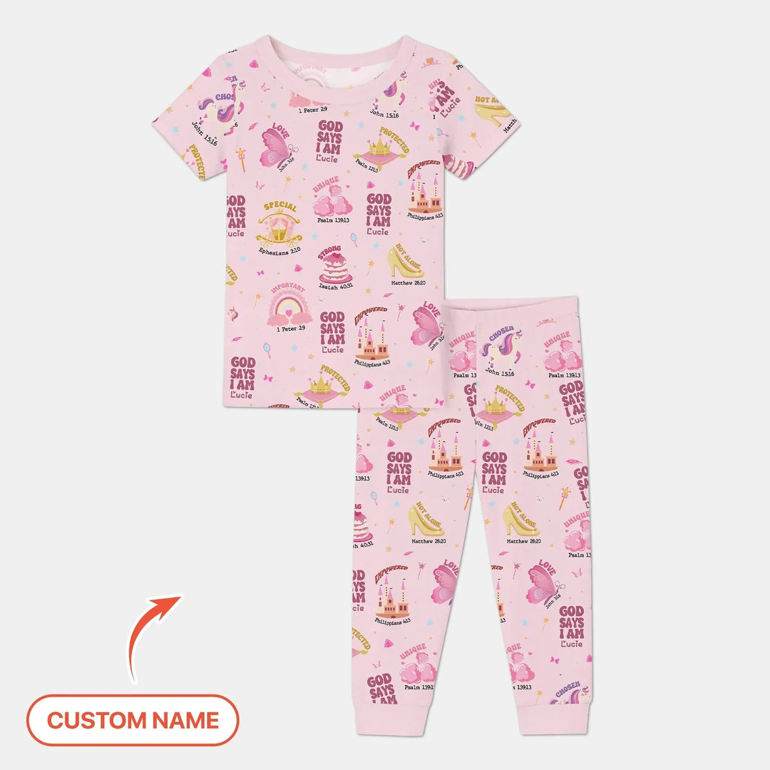 Custom Name God Says I Am Girl Short Sleeve Pajama Set , Custom Name God Says I Am Girl Short Sleeve Pajama Set - 12-18M