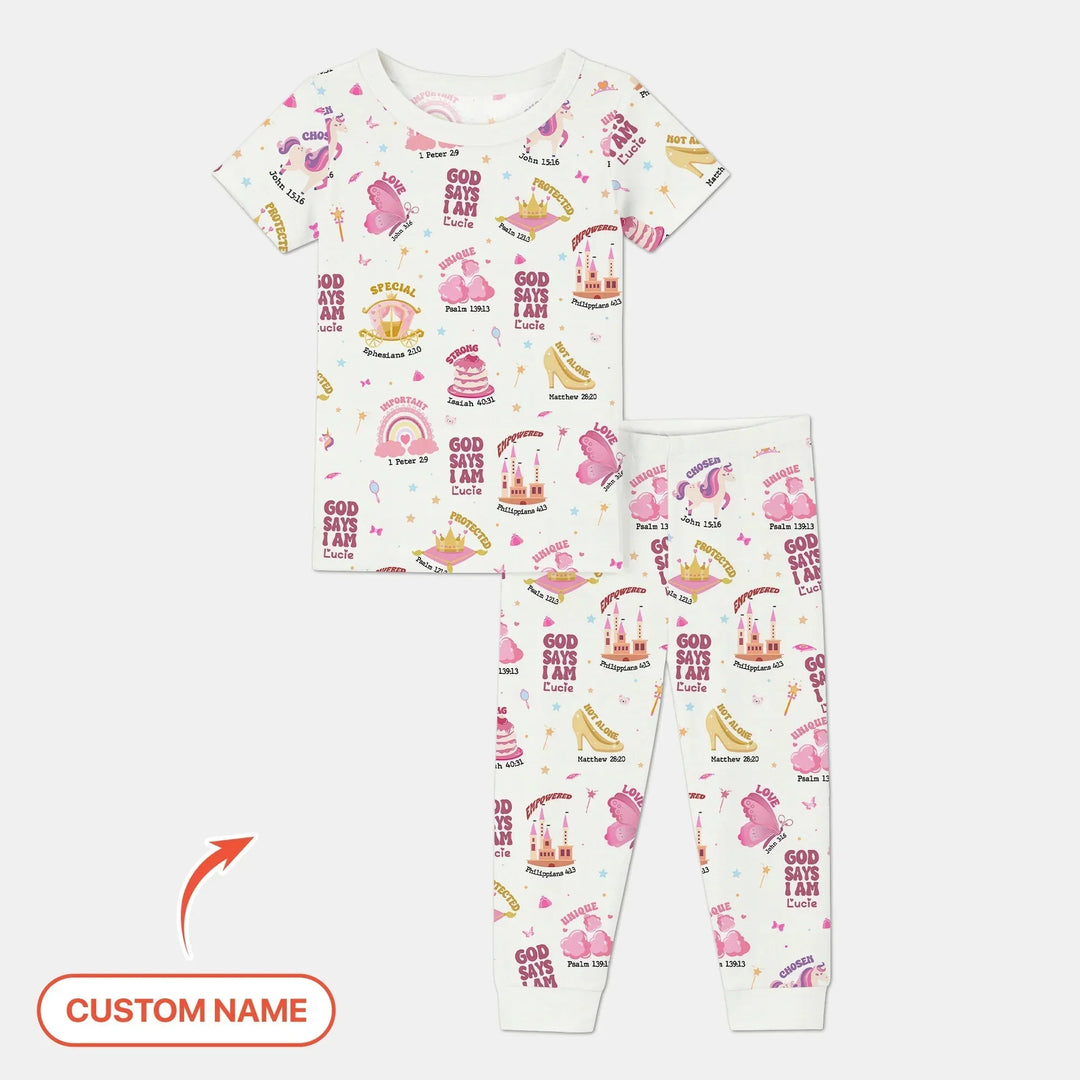 Custom Name God Says I Am Girl Short Sleeve Pajama Set , Custom Name God Says I Am Girl Short Sleeve Pajama Set - 12-18M