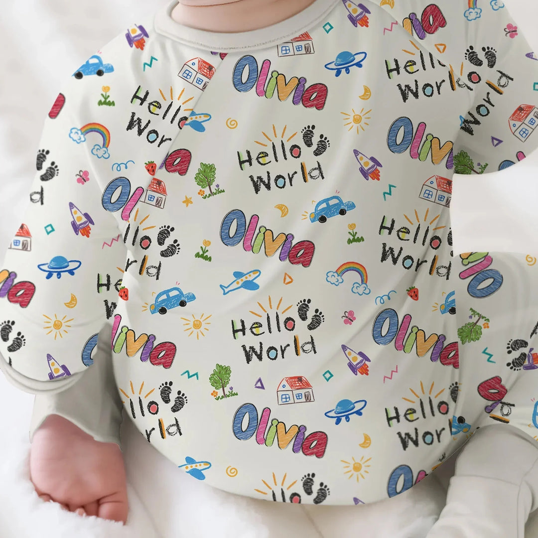 Custom name "Hello World" - Crayon Style Convertible Zippy , Custom name "Hello World" - Crayon Style Convertible Zippy - 0-3M