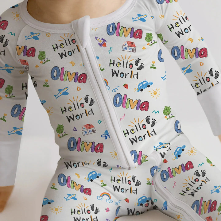 Custom name "Hello World" - Crayon Style Convertible Zippy , Custom name "Hello World" - Crayon Style Convertible Zippy - 0-3M