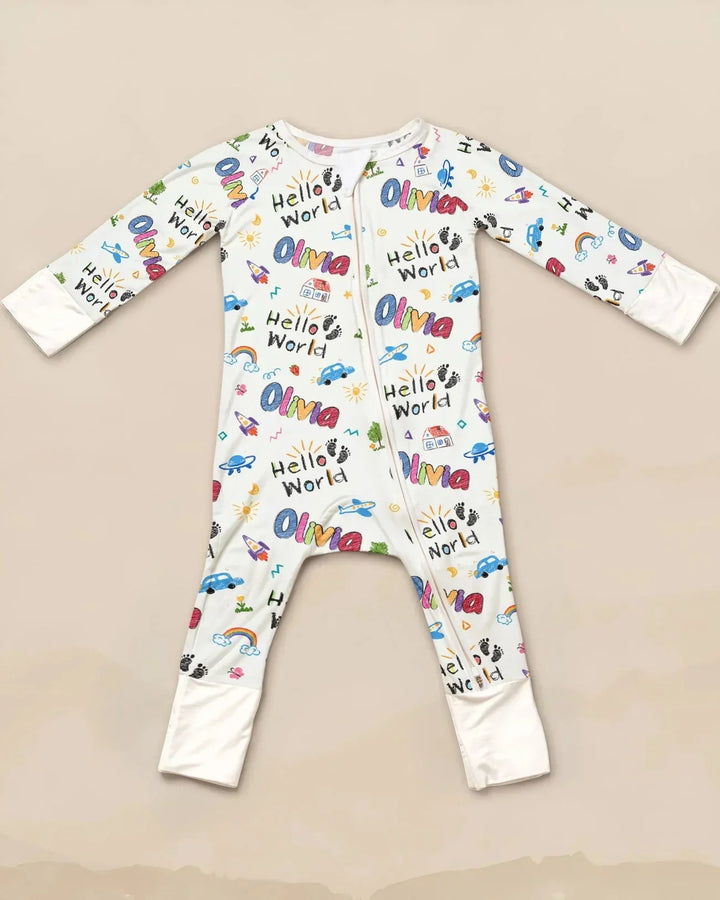 Custom name "Hello World" - Crayon Style Convertible Zippy , Custom name "Hello World" - Crayon Style Convertible Zippy - 0-3M