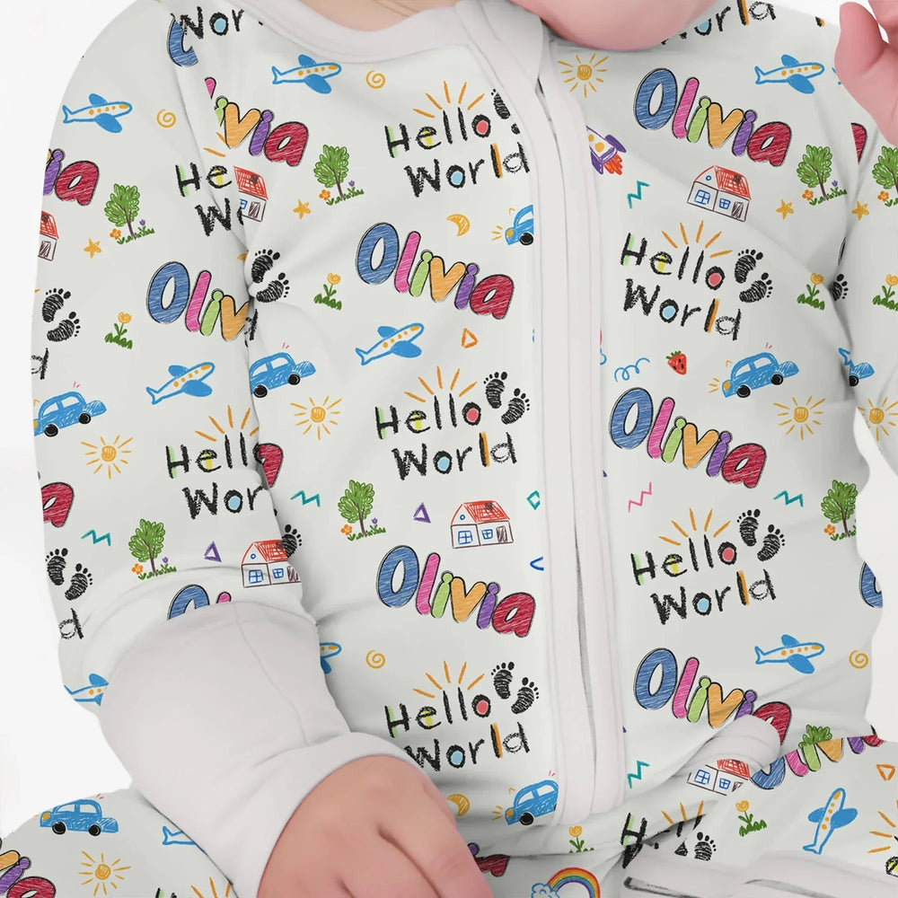 Custom name "Hello World" - Crayon Style Convertible Zippy , Custom name "Hello World" - Crayon Style Convertible Zippy - 0-3M