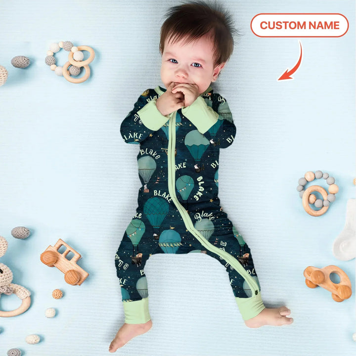 Custom Name Hot Air Balloon Green Convertible Zippy , Custom Name Hot Air Balloon Green Convertible Zippy - 0-3M