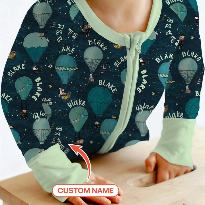 Custom Name Hot Air Balloon Green Convertible Zippy , Custom Name Hot Air Balloon Green Convertible Zippy - 0-3M